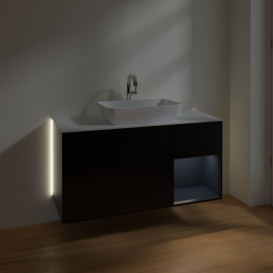 Тумба под раковину Villeroy & Boch Finion 120х50,1 см с подсветкой МДФ черный матовый лак/стекло белое матовое G831HGPD