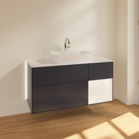 Тумба под раковину Villeroy & Boch Finion 120х50,1 см с подсветкой МДФ темно-синий матовый лак/стекло белое матовое G831MTHG