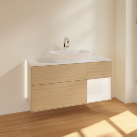 Тумба под раковину Villeroy & Boch Finion 120х50,1 см с подсветкой МДФ шпон дуба/стекло белое матовое G831MTPC