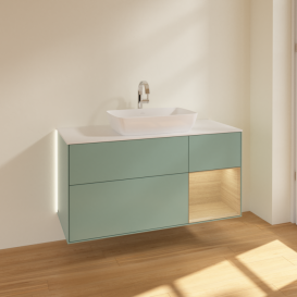 Тумба под раковину Villeroy & Boch Finion 120х50,1 см с подсветкой МДФ оливковый матовый лак/стекло белое матовое G831PCGM