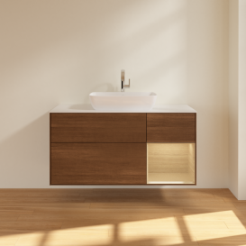 Тумба под раковину Villeroy & Boch Finion 120х50,1 см с подсветкой МДФ шпон грецкого ореха/стекло белое матовое G831PCGN