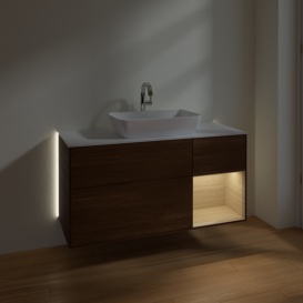 Тумба под раковину Villeroy & Boch Finion 120х50,1 см с подсветкой МДФ шпон грецкого ореха/стекло белое матовое G831PCGN