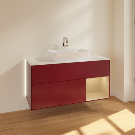 Тумба под раковину Villeroy & Boch Finion 120х50,1 см с подсветкой МДФ пион матовый лак/стекло белое матовое G831PCHB