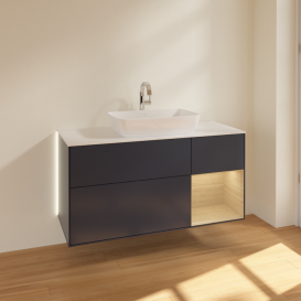 Тумба под раковину Villeroy & Boch Finion 120х50,1 см с подсветкой МДФ темно-синий матовый лак/стекло белое матовое G831PCHG