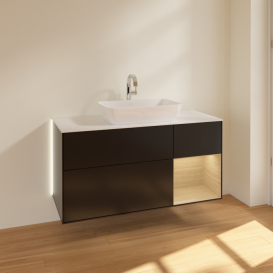 Тумба под раковину Villeroy & Boch Finion 120х50,1 см с подсветкой МДФ черный матовый лак/стекло белое матовое G831PCPD