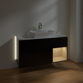 Тумба под раковину Villeroy & Boch Finion 120х50,1 см с подсветкой МДФ черный матовый лак/стекло белое матовое G831PCPD