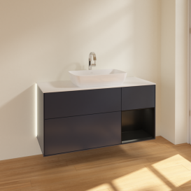 Тумба под раковину Villeroy & Boch Finion 120х50,1 см с подсветкой МДФ темно-синий матовый лак/стекло белое матовое G831PDHG