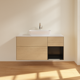 Тумба под раковину Villeroy & Boch Finion 120х50,1 см с подсветкой МДФ шпон дуба/стекло белое матовое G831PDPC