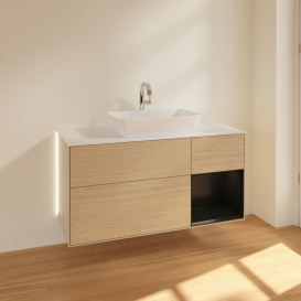 Тумба под раковину Villeroy & Boch Finion 120х50,1 см с подсветкой МДФ шпон дуба/стекло белое матовое G831PDPC