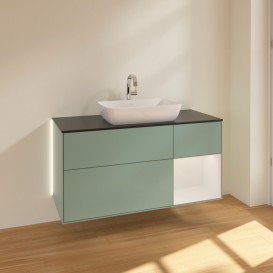 Тумба под раковину Villeroy & Boch Finion 120х50,1 см с подсветкой МДФ оливковый матовый лак/стекло черное матовое G832GFGM