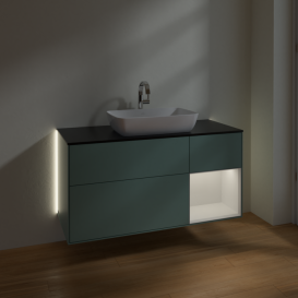 Тумба под раковину Villeroy & Boch Finion 120х50,1 см с подсветкой МДФ оливковый матовый лак/стекло черное матовое G832GFGM