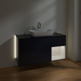 Тумба под раковину Villeroy & Boch Finion 120х50,1 см с подсветкой МДФ темно-синий матовый лак/стекло черное матовое G832GFHG
