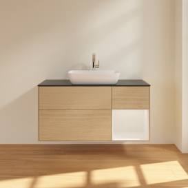 Тумба под раковину Villeroy & Boch Finion 120х50,1 см с подсветкой МДФ шпон дуба/стекло черное матовое G832GFPC