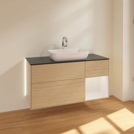 Тумба под раковину Villeroy & Boch Finion 120х50,1 см с подсветкой МДФ шпон дуба/стекло черное матовое G832GFPC