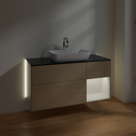 Тумба под раковину Villeroy & Boch Finion 120х50,1 см с подсветкой МДФ шпон дуба/стекло черное матовое G832GFPC