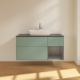 Тумба під раковину Villeroy & Boch Finion 120х50,1 см із підсвічуванням МДФ оливковий матовий лак/скло чорне матове G832GKGM