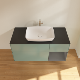 Тумба під раковину Villeroy & Boch Finion 120х50,1 см із підсвічуванням МДФ оливковий матовий лак/скло чорне матове G832GKGM