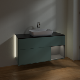 Тумба під раковину Villeroy & Boch Finion 120х50,1 см із підсвічуванням МДФ оливковий матовий лак/скло чорне матове G832GKGM