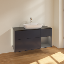 Тумба под раковину Villeroy & Boch Finion 120х50,1 см с подсветкой МДФ темно-синий матовый лак/стекло черное матовое G832GKHG