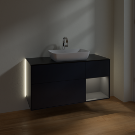 Тумба под раковину Villeroy & Boch Finion 120х50,1 см с подсветкой МДФ темно-синий матовый лак/стекло черное матовое G832GKHG