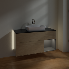 Тумба под раковину Villeroy & Boch Finion 120х50,1 см с подсветкой МДФ шпон дуба/стекло черное матовое G832GKPC