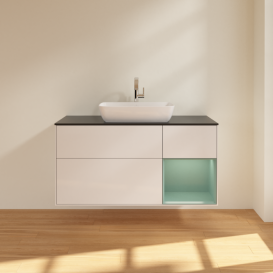 Тумба під раковину Villeroy & Boch Finion 120х50,1 см з підсвіткою МДФ білий глянцевий лак/скло чорне матове G832GMGF