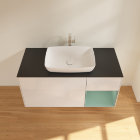 Тумба під раковину Villeroy & Boch Finion 120х50,1 см з підсвіткою МДФ білий глянцевий лак/скло чорне матове G832GMGF