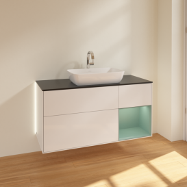 Тумба під раковину Villeroy & Boch Finion 120х50,1 см з підсвіткою МДФ білий глянцевий лак/скло чорне матове G832GMGF