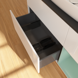 Тумба під раковину Villeroy & Boch Finion 120х50,1 см з підсвіткою МДФ білий глянцевий лак/скло чорне матове G832GMGF