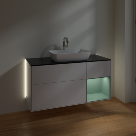 Тумба під раковину Villeroy & Boch Finion 120х50,1 см з підсвіткою МДФ білий глянцевий лак/скло чорне матове G832GMGF