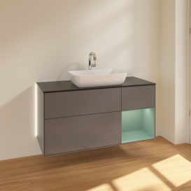 Тумба под раковину Villeroy & Boch Finion 120х50,1 см с подсветкой МДФ антрацит матовый лак/стекло черное матовое G832GMGK