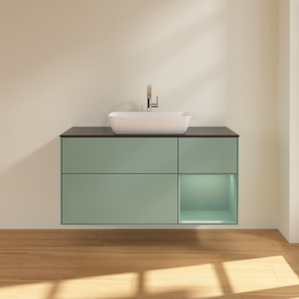 Тумба под раковину Villeroy & Boch Finion 120х50,1 см с подсветкой МДФ оливковый матовый лак/стекло черное матовое G832GMGM