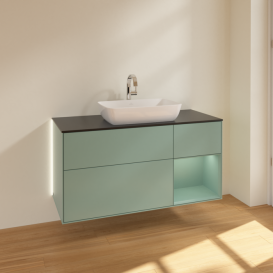 Тумба под раковину Villeroy & Boch Finion 120х50,1 см с подсветкой МДФ оливковый матовый лак/стекло черное матовое G832GMGM