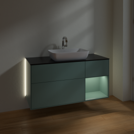 Тумба под раковину Villeroy & Boch Finion 120х50,1 см с подсветкой МДФ оливковый матовый лак/стекло черное матовое G832GMGM