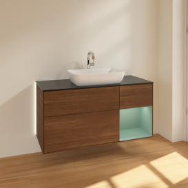 Тумба под раковину Villeroy & Boch Finion 120х50,1 см с подсветкой МДФ шпон грецкого ореха/стекло черное матовое G832GMGN