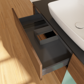 Тумба под раковину Villeroy & Boch Finion 120х50,1 см с подсветкой МДФ шпон грецкого ореха/стекло черное матовое G832GMGN