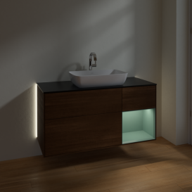 Тумба под раковину Villeroy & Boch Finion 120х50,1 см с подсветкой МДФ шпон грецкого ореха/стекло черное матовое G832GMGN