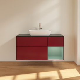 Тумба под раковину Villeroy & Boch Finion 120х50,1 см с подсветкой МДФ пион матовый лак/стекло черное матовое G832GMHB