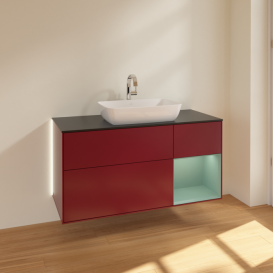 Тумба под раковину Villeroy & Boch Finion 120х50,1 см с подсветкой МДФ пион матовый лак/стекло черное матовое G832GMHB