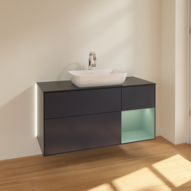 Тумба под раковину Villeroy & Boch Finion 120х50,1 см с подсветкой МДФ темно-синий матовый лак/стекло черное матовое G832GMHG