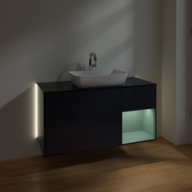Тумба под раковину Villeroy & Boch Finion 120х50,1 см с подсветкой МДФ темно-синий матовый лак/стекло черное матовое G832GMHG