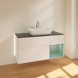 Тумба под раковину Villeroy & Boch Finion 120х50,1 см с подсветкой МДФ белый матовый лак/стекло черное матовое G832GMMT