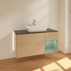 Тумба под раковину Villeroy & Boch Finion 120х50,1 см с подсветкой МДФ шпон дуба/стекло черное матовое G832GMPC