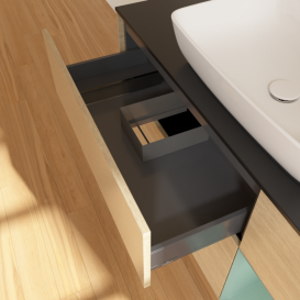 Тумба под раковину Villeroy & Boch Finion 120х50,1 см с подсветкой МДФ шпон дуба/стекло черное матовое G832GMPC