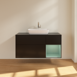 Тумба под раковину Villeroy & Boch Finion 120х50,1 см с подсветкой МДФ черный матовый лак/стекло черное матовое G832GMPD