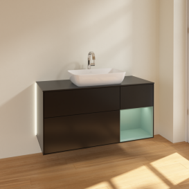 Тумба под раковину Villeroy & Boch Finion 120х50,1 см с подсветкой МДФ черный матовый лак/стекло черное матовое G832GMPD