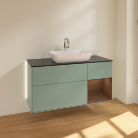 Тумба под раковину Villeroy & Boch Finion 120х50,1 см с подсветкой МДФ оливковый матовый лак/стекло черное матовое G832GNGM