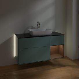 Тумба под раковину Villeroy & Boch Finion 120х50,1 см с подсветкой МДФ оливковый матовый лак/стекло черное матовое G832GNGM
