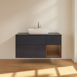 Тумба под раковину Villeroy & Boch Finion 120х50,1 см с подсветкой МДФ темно-синий матовый лак/стекло черное матовое G832GNHG