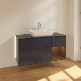 Тумба под раковину Villeroy & Boch Finion 120х50,1 см с подсветкой МДФ темно-синий матовый лак/стекло черное матовое G832GNHG